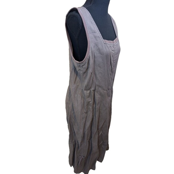 Ecru Midi Dress Square Neck 100% Linen Lagenlook Style A130-7528 Large - Picture 3 of 11